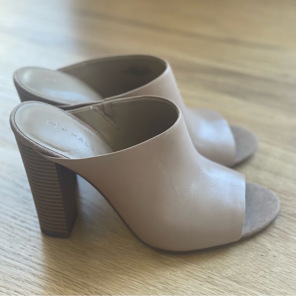 H by Halston Sand Nude Leather Kendra Open Toe Mule Heel - Picture 6 of 7